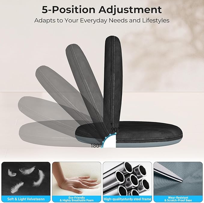 2Pcs Floor Chair, 5-Position Foldable Floor Chair for Kids with Adjustable Back, Soft Sponge & Velvetean Cover, for Adults and Kids, Indoor Outdoor Use, Meditation, Gaming, Camping(Black)