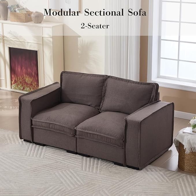 HEAY-YO 67 Inches Modern Modular Sectional Sofa,2-Seater Comfy Couch with High Density Foam and Armrests,Floor Sofa for Living Room Bedroom Apartment,Linen Grey