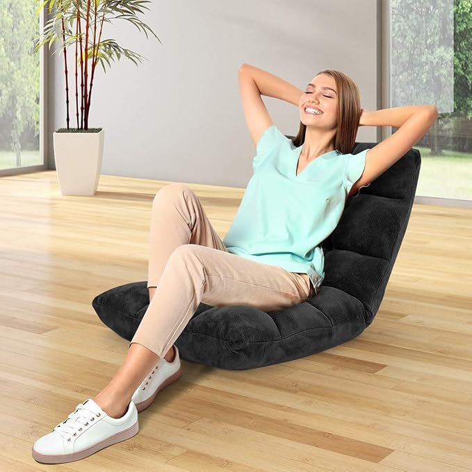 GOFLAME 14-Position Folding Floor Chair, Padded Gaming Lazy Sofa Chair with Adjustable Backrest, Couch Recliner, Sleeper Bed Lounge Chair for Reading, Gaming, Meditating (Black)