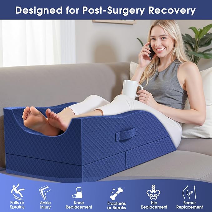 Leg Pillow, Leg Elevation Pillow with Pad and Memory Foam, Height Adjustable Bolster Pillow for Legs, Leg Pillow Elevation Blood Circulation, for Post-Surgery, Blue
