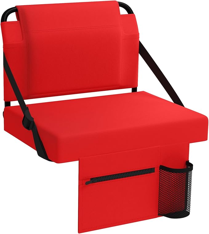 Stadium Seat for Bleachers with Back Support,Portable Bleacher Chairs with Back and Cushion，Red