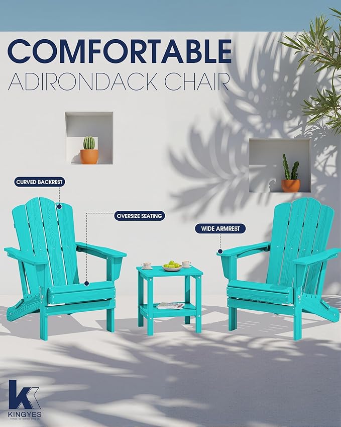 KINGYES Folding Adirondack Chair Set of 6, HDPE All-Weather Folding Adirondack Chair, Aruba