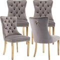 YeahFurn Mid Century Modern Dining Chairs Set of 4, Grey Velvet Upholstered Tufted Back, Kitchen & Dining Room Chairs, Gold Metal Legs, Nailhead Trim, Sillas para Comedor (Gray, 4 Pcs)