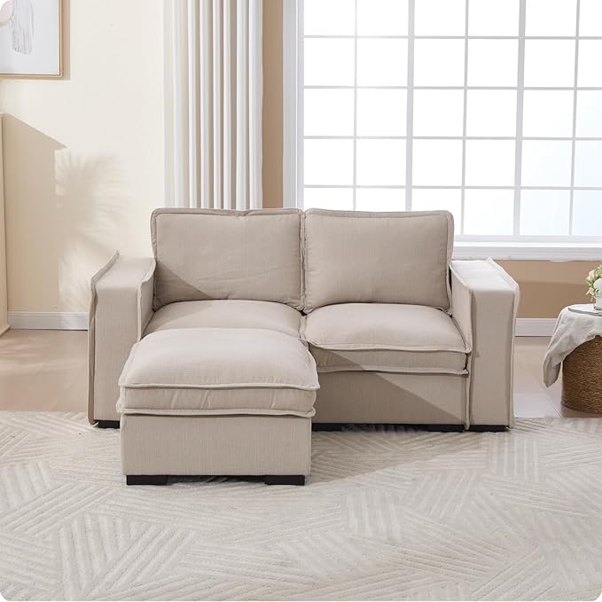 HEAY-YO 67 Inches Modern Modular Sectional Sofa,L Shape 2-Seater Comfy Couch with Moveable Ottoman,Floor Sofa for Living Room Bedroom Apartment,Linen Sand