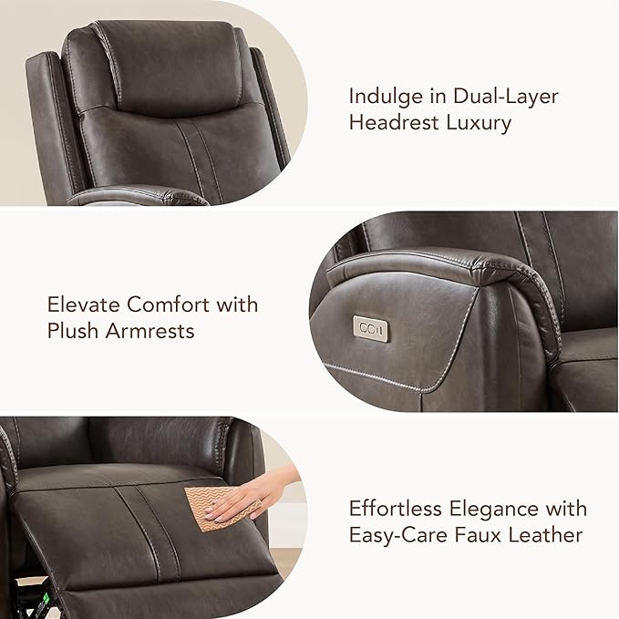 CHITA Power Recliner Chairs for Adults, Electric Leather Super Zero Gravity Recliner with USB & Type-C Charging Ports for Living Room, Bedroom & Home Theater Relaxation, Faux Leather in Chocolate