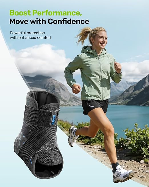 Rakiie Quick Lace Up Ankle Brace with 2 Metal Support Stays, Breathable Stabilizer for Sprained Ankle, Slim Fit Ankle Support for Men & Women, Sports, Running, Basketball (Black, S)