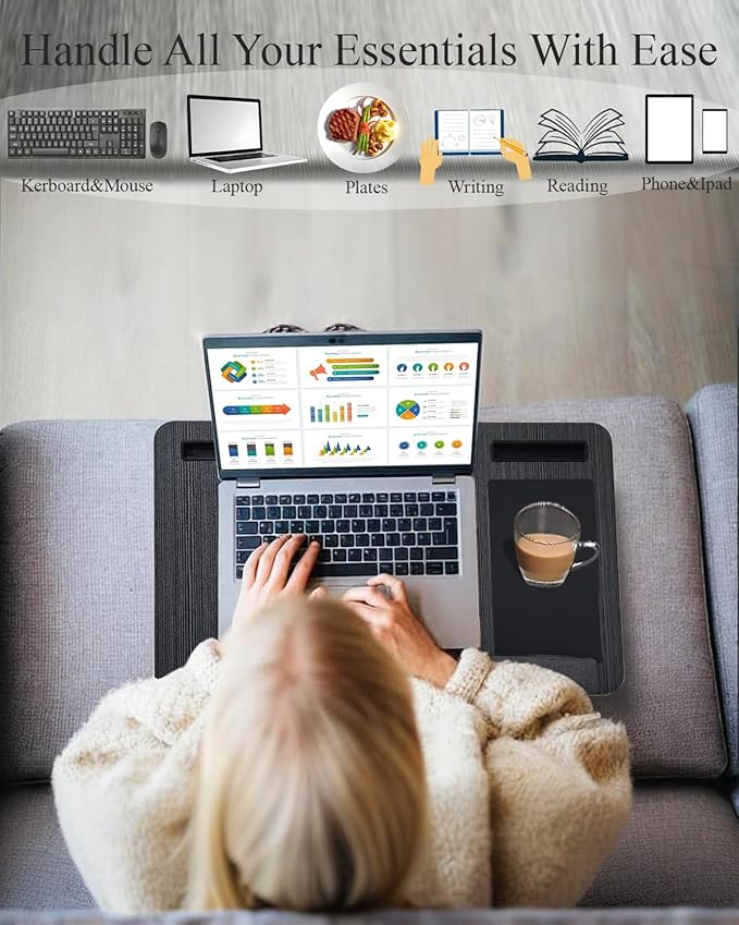 Laptop Desk for Bed, Lap Desk with Cushion, Laptop Stand for Bed, Fits up to 17.3” Laptop, Tablet and Phone Holder with Cellphone Stand (Black)