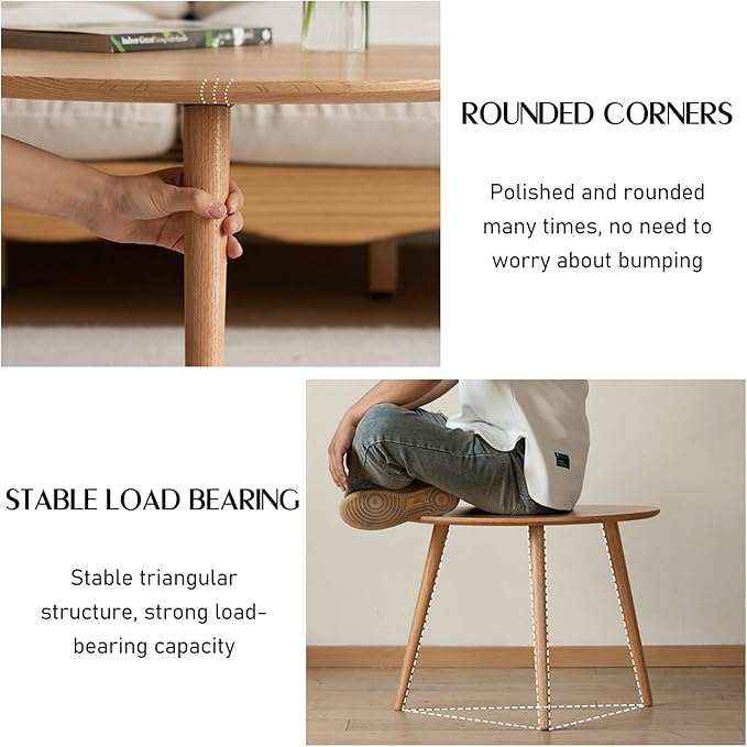 Wayshome Small Oval Coffee Table, Mid Century Modern Coffee Table for Living Room, 100% Solid Oak Wood Side Table End Tables for Home (Original Wood Color, 25.59''x17.51''x19.68'')