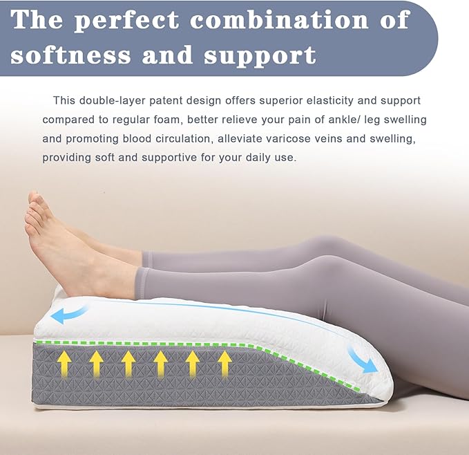 baibu Memory Foam Leg Elevation Pillow, Dual-Layer Patent Design Support Pillow to Raise Feet for Better Elevation, Circulation, Leg Swelling, or Sciatica - Wedge Design for Comfort and Recovery, 1PC