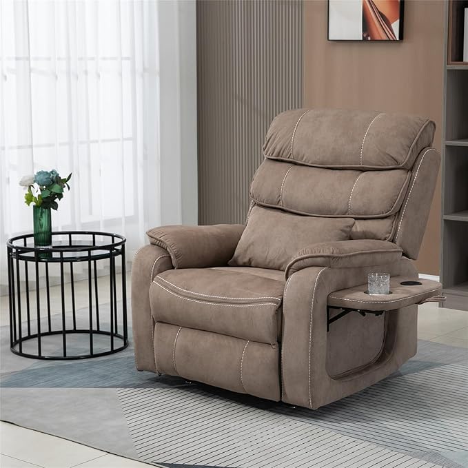 Large Lift Chairs Recliners for Elderly with Heated and Massage, Infinite Position Dual Motor Power Lay Flat Recliner with Cup Holder (Light Brown)