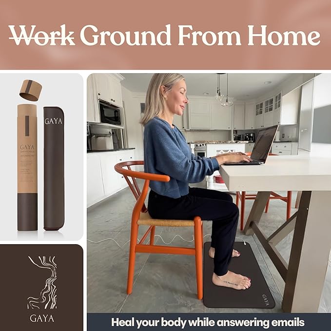 GAYA Grounding Mat for Feet, Sleep Improvement, Back Pain Relief, Muscle Relaxation & Stress, Including 15ft Cord, 100K Ohm Resistor | Conductive Carbon | Earthing Pads for Bed Couch, Desk (24''X16'')