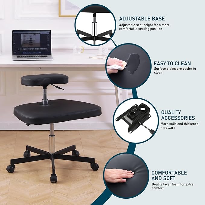 LHOOCX Meditation Chair ADHD Chair Ergonomic Cross Legged Chair with Wheels,Kneeling Chair for Office and Home,ADHD Chairs for Adults (Black)