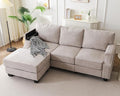 Rukefo 85" Sectional Sofa Couch with Storage Ottoman,L Shaped Couch with Armrest Organizer,3-Seater Sofa,Small Modular Couches for Living Room,Bedroom,Apartment,Chenille,Khaki