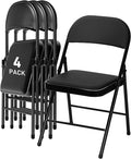 SEALAMB 4 Pack Black Folding Chairs with Padded Seats & Cushion, Durable Metal Foldable Chairs for Wedding Party, Commercial Chairs for Office School Church Events, 330lb Capacity (Black-PU, 4 Pack)