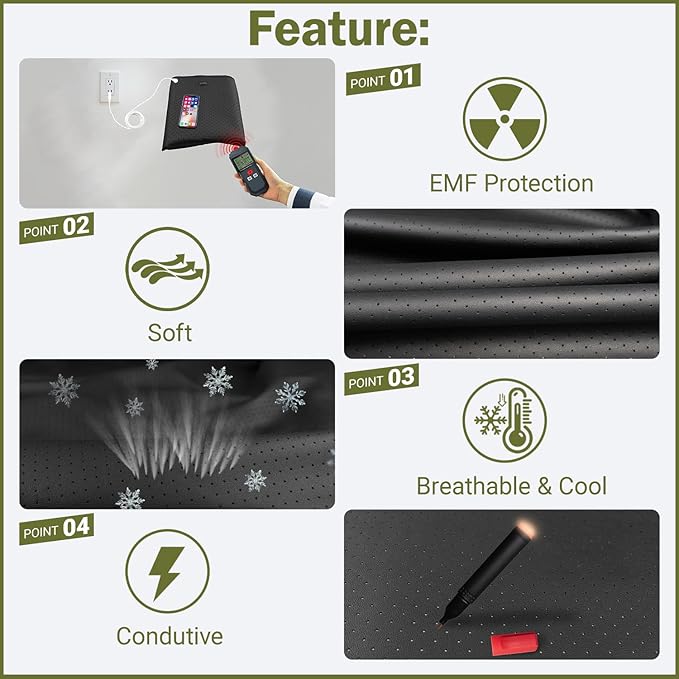 Grounding Mat for Bed, Grounding Mattress Cover Pad for Improve Sleep, Conductive Carbon Leatherette Earth Mat Grounded Pad (Black 2)
