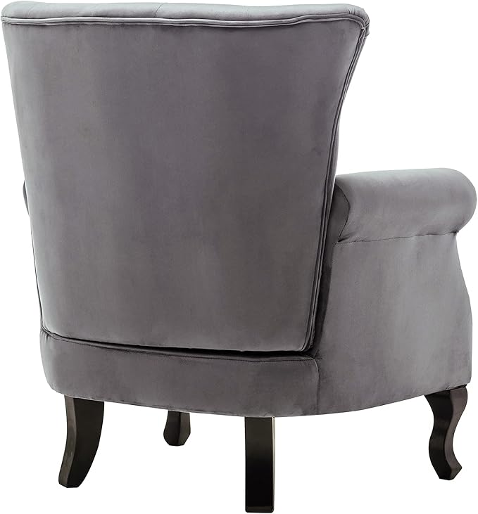 DM Furniture Set of 2 Mid-Century Modern Accent Chair, Velvet Armchair w/Tufted Back/Wood Legs, Upholstered Lounge Arm Chair Single Sofa for Living Room Bedroom, Grey