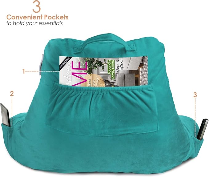 Nestl Reading Pillow with Shredded Memory Foam, Designed for Sitting Up in Bed and Couch, Back and Arms Adjustable Support for Adult & Teens Backrest Pillows for Reading, with Washable Cover Teal