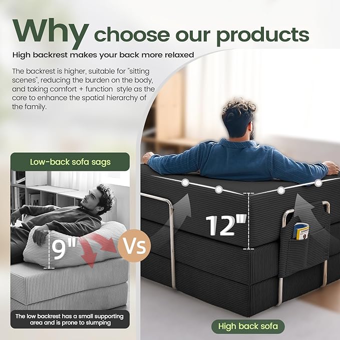Multi-functionalcorduroy Sofa Bed, Crafted from Corduroy Fabric, is Ideal for Apartments and Living Rooms. Sleeper Sofa Couch Folding futon or Foldable Floor Convertible Floor Studio | Multi-functional