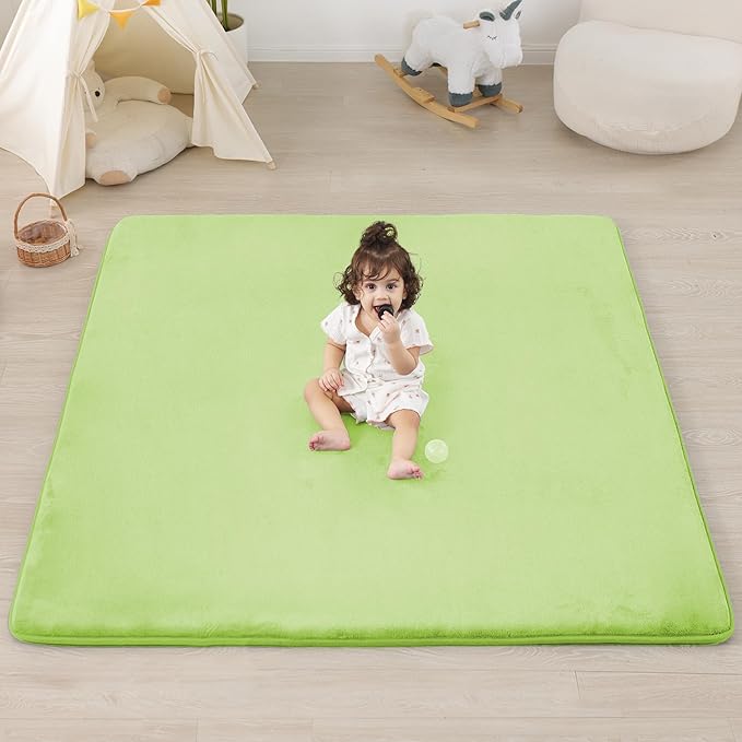 PAPAMAT 1.3" Thick Baby Floor Play Mat 50x50, Basic Padded Foam Mat for Tummy Time Crawling, Non Slip Cushioned for Babies Toddlers Infants Kids (Light Green)