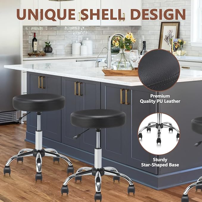 Set of 4 Round Rolling Stool Swivel with Wheels Adjustable Height Heavy Duty Wide Seat Drafting Stool Chair for Office Salon Massage Spa Medical Tattoo Beauty 4 Pack