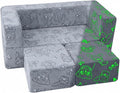 MeMoreCool Kids Sofa Couch, Glow-in-The-Dark Plush Cover, Convertible Foam Loveseat with Armrests & Pocket, Gray Dog Pattern, Playroom & Bedroom Children’s Furniture, 39" x 20" x 16"