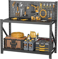 Work Bench with Pegboard,Heavy Duty 3000lbs Capacity Workbench with Wheels Adjustable Shelves,Tool Cart,Work Table for Garage Warehouse47.2 H*47.09" W*19" D