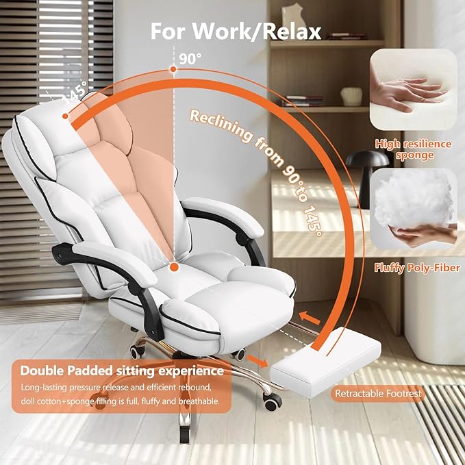 HDHNBA Office Chair High Back Executive Desk Chair Computer Gaming Chair with Foot Rest Swivel Work Chairs Ergonomic Leather Office Chairs