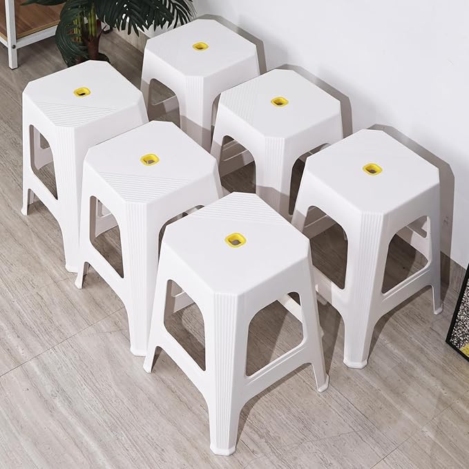 Farmoon 18.7-Inch High Plastic Stools with Footrest, White Backless Sitting Stools, 6 Pack