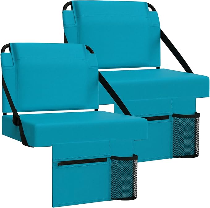2pcs Stadium Seat for Bleachers with Back Support，Portable Bleacher Chairs with Back and Cushion，Includes Shoulder Strap and Cup Holder