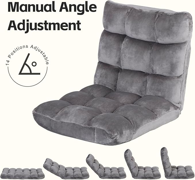 Epetlover 14-Position Adjustable Floor Gaming Chair Foldable Memory Foam Armless Sofa Seat Couch Recliner with Comfy Back Support for Working Meditation Reading, Grey