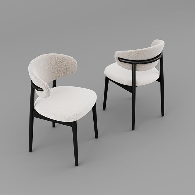 Set of 2 Solid Ash Wood Dining Chairs, Upgraded Reinforced Zero-Wobble Frame, Mid-Century Modern Side Chairs with Ergonomic Curved Backrest & Adjustable Floor Protectors (K-Black, Set of 2)