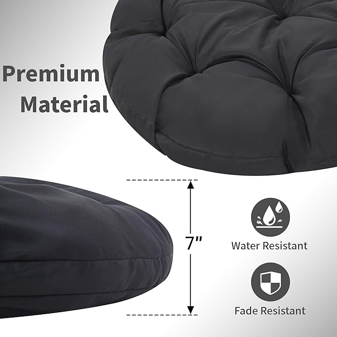 Kromax 40" Ergonomic Wicker Papasan Chair, 360° Swivel Round Egg Chair with Soft Thick Cushion, Indoor Outdoor Use for Living Room, Bedroom, Reading Room, Grey Frame with Black Cushion