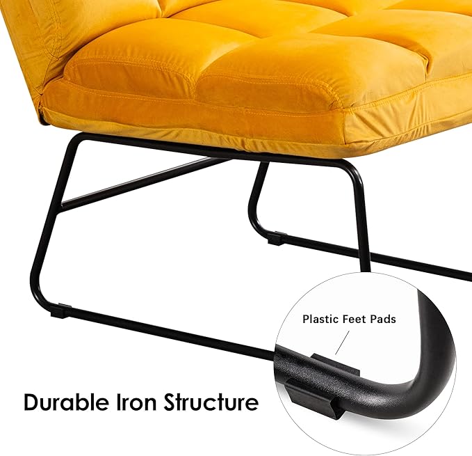 MCombo Velvet Accent Chair with Ottoman Set, Modern Armless Chair for Living Room, Bedroom, Small Space 0014 (Velvet, Yellow)