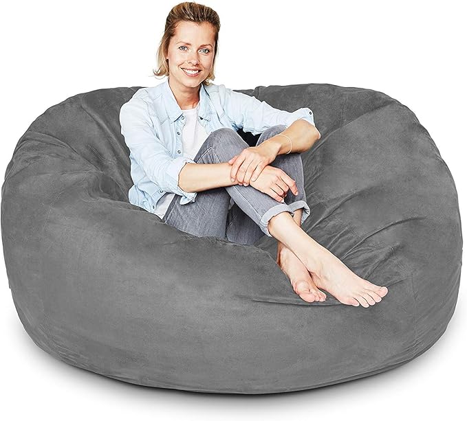 Lumaland Luxurious 5ft Large Bean Bag Chair with Microsuede Cover - Ultra Soft, Foam Filled, Washable Bean Bag Sofa for Teens, Adults, Pets - Accessory for Dorm, Living Room, House - Dark Grey