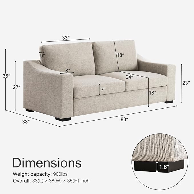 ELUCHANG Modular Sectional Couch Set, 47" Oversize Accent Chair and 85" Modern Loveseat Sofa Deep Couch for Apartment, Living Room, Bedroom, Linen, Oatmeal