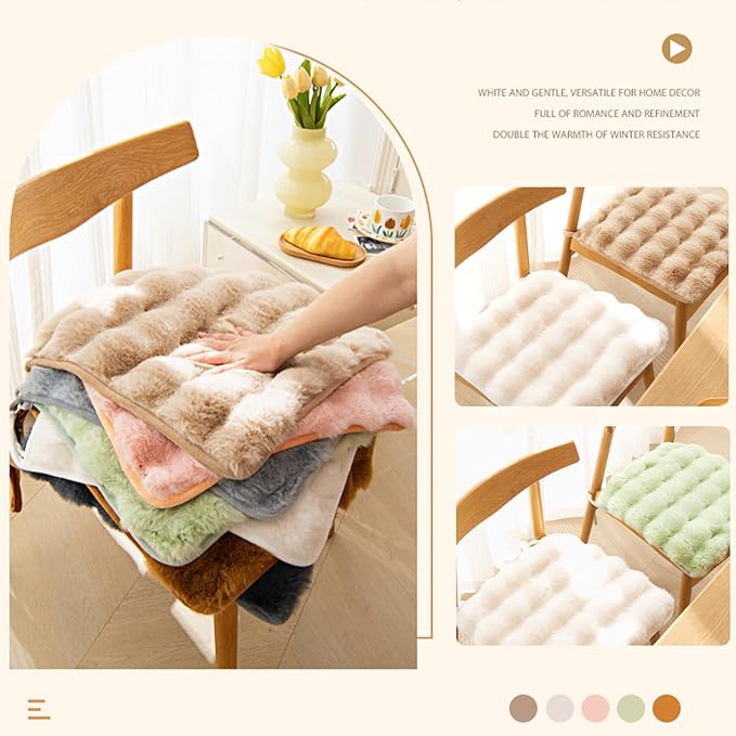 Square Faux Fur Seat Cushion, Faux Rabbit Fleece Chair Pad, Winter Thick Plush Cushions for Dining Chairs, Comfy Lazy Sofa Office Floor Pillow, Cute Bedroom Decor(Coffee,2pc/19.7×19.7inches)