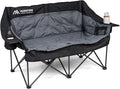 Huskfirm Double Camping Chair Oversized Padded Camping Chairs for Adults Folding Loveseat with Cup Holders and Side Pockets Heavy Duty Outdoor Lawn Chairs for Camping,Sports, Fishing,Beach,Black