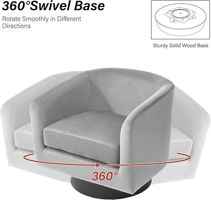 Swivel Barrel Chair, Modern Round PU Leather Accent Armchair for Living Room, Bedroom, Oversized Comfy Club Reading Chairs for Adults (Velvet Grey, Set of 2)