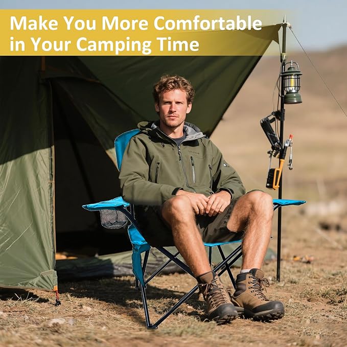 SAILARY Folding Camping Chair with Cup Holder and Cooler Bag, 225lbs Capacity, Upgraded Portable Foldable Chair with Heavy Duty Steel Frame for Outdoor, Beach, Fishing, Backpacking, Sky Blue 2PCS
