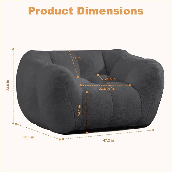 Giant Bean Bag Chair, 2 PCS Bean Bag Chairs for Adults Kids, Oversized Plush Bean Bag Couch with Armrest, Large Chair with Filler, Stuffed Accent Chair Lounge Floor Sofa for Gaming, Reading, Grey