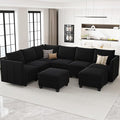 Belffin Modular Sectional Sofa U Shaped Couch with Storage Ottoman Velvet Sectional Couch for Living Room, Black