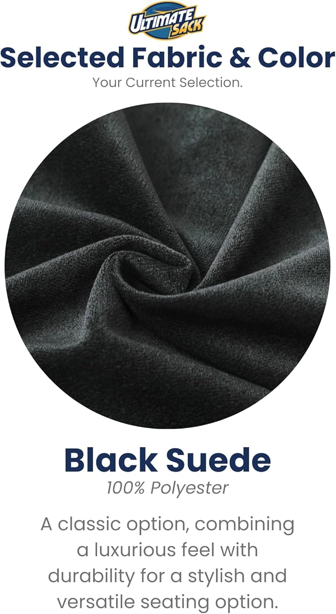 ULTIMATE SACK 5000 5-Foot Bean Bag Chair with Footstool, Black Suede Cover – Oversized Foam Lounger, Floor Seat, Small Sofa, or Couch Bed for Living Area, Gaming Room, or Reading Lounge