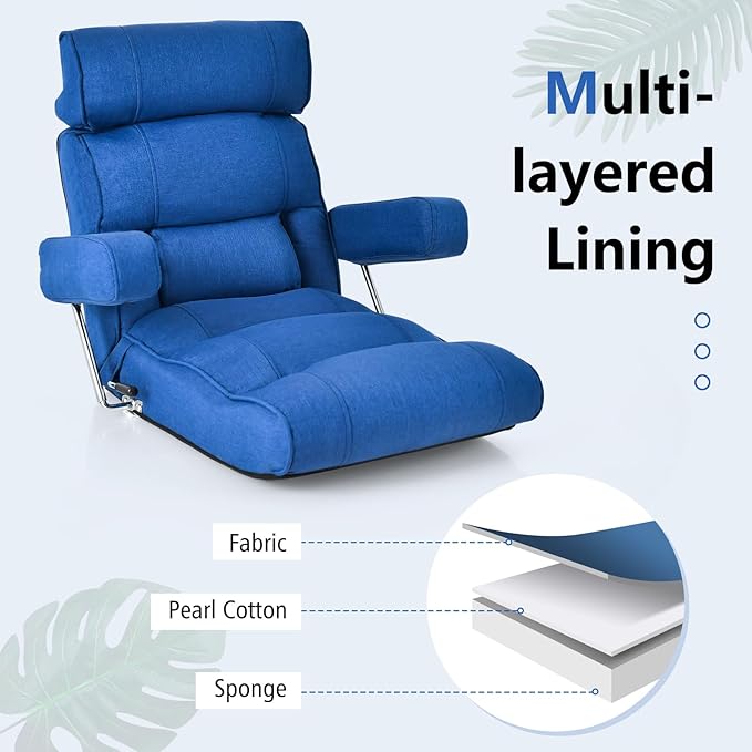 Giantex Adjustable Folding Sofa Chair - Lazy Floor Chair with Infinitely Adjustable Backrest, Extendable Armrest & Seat, Couch Recliner for Meditation, Reading, Gaming Floor Chairs for Adults (Blue)