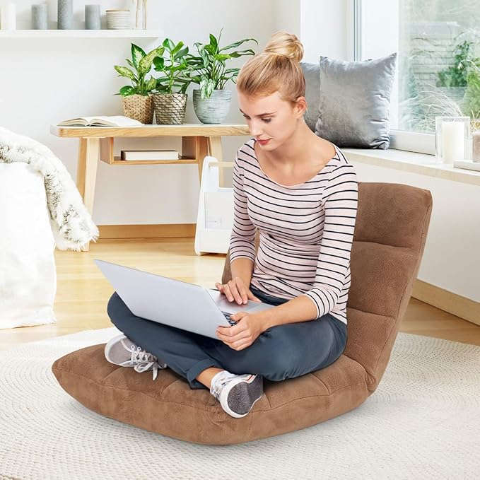 GOFLAME 14-Position Folding Floor Chair, Padded Gaming Lazy Sofa Chair with Adjustable Backrest, Couch Recliner, Sleeper Bed Lounge Chair for Reading, Gaming, Meditating (Tan)
