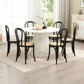 DM Furniture Solid Wood Dining Chairs Set of 6 Mid-Century Modern Rattan Dining Room Chairs with Backrest Bentwood Side/Desk Chairs for Dining/Living Room,Home No Assembly Required, Black Wood