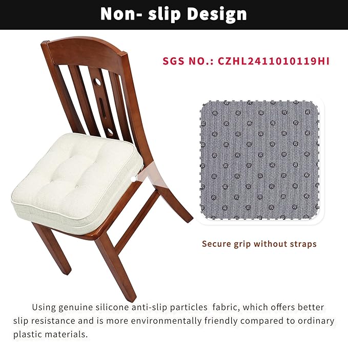 GOFORIT Memory Foam Cushion，Square Seat Cushions for Dining Chairs,Non-Slip Chair Pads with Removable Cover, 16'' x 16'', 2 Pack,Off White