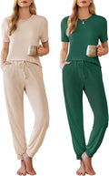 Ekouaer Pajamas for Women Set 2 Pack Lounge Set Short Sleeve Pjs Joggers Long Pants Loungepwear with Pockets