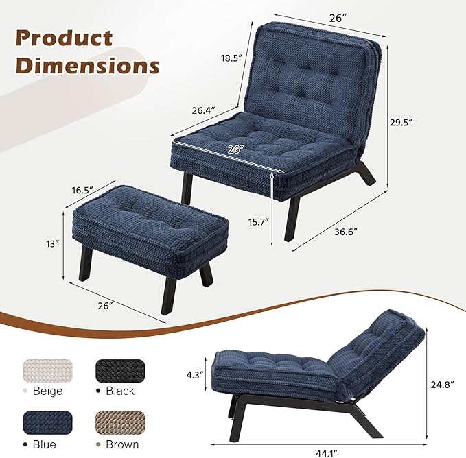 ANJ Accent Chair with Ottoman Adjustable Backrest, Living Room Chair Tufted Upholstered Lounge Chair with Footrest Set, Modern Chair Cozy Reclining Chair for Reading Room Bedroom