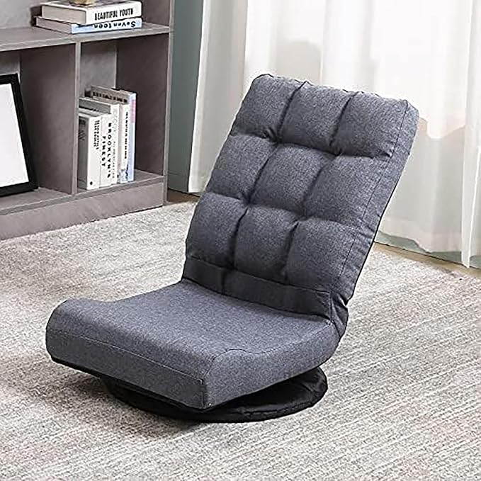 Swivel Floor Chair for Teens，Multipurpose Gaming Chair Rocker for TV, Reading, Playing Video Games Lumbar Support, Adjustable Foldable Backrest (Grey)