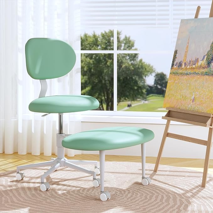Pinmoco Ergonomic Cross Legged Office Chair with Wheels, ADHD Chair for Adults, Meditation Chair, Yoga Office Chair, Comfortable Back Support, Height Adjustable,Small Spaces, PU Leather, Green